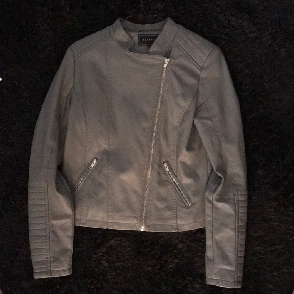 Gray Faux Leather Jacket